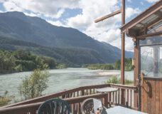 Scenic view of the Squamish River in British Columbia, Canada from the patio of The Watershed Grill.